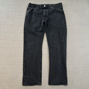 Levis 501 Jeans Men 34x30 (32x29) Black Button Fly Straight Leg Faded Wash Denim
